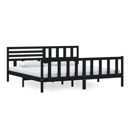 Bedframe massief hout zwart 200x200 cm 200 x 200 cm Zwart