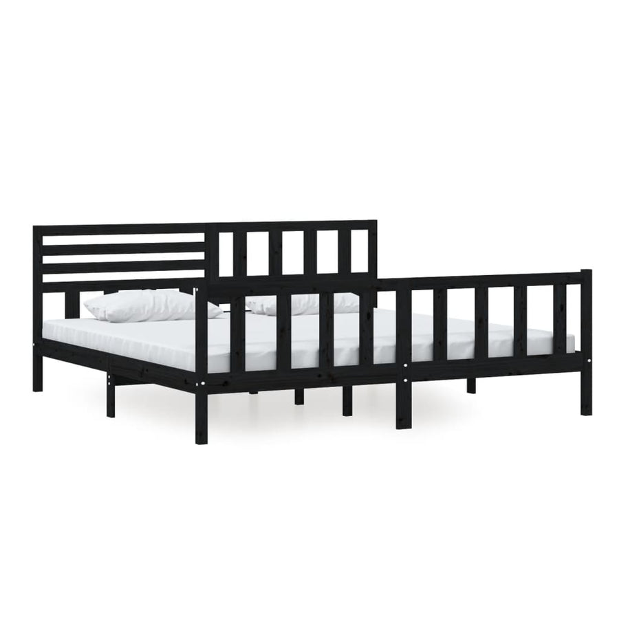 Bedframe massief hout zwart 200x200 cm 200 x 200 cm Zwart