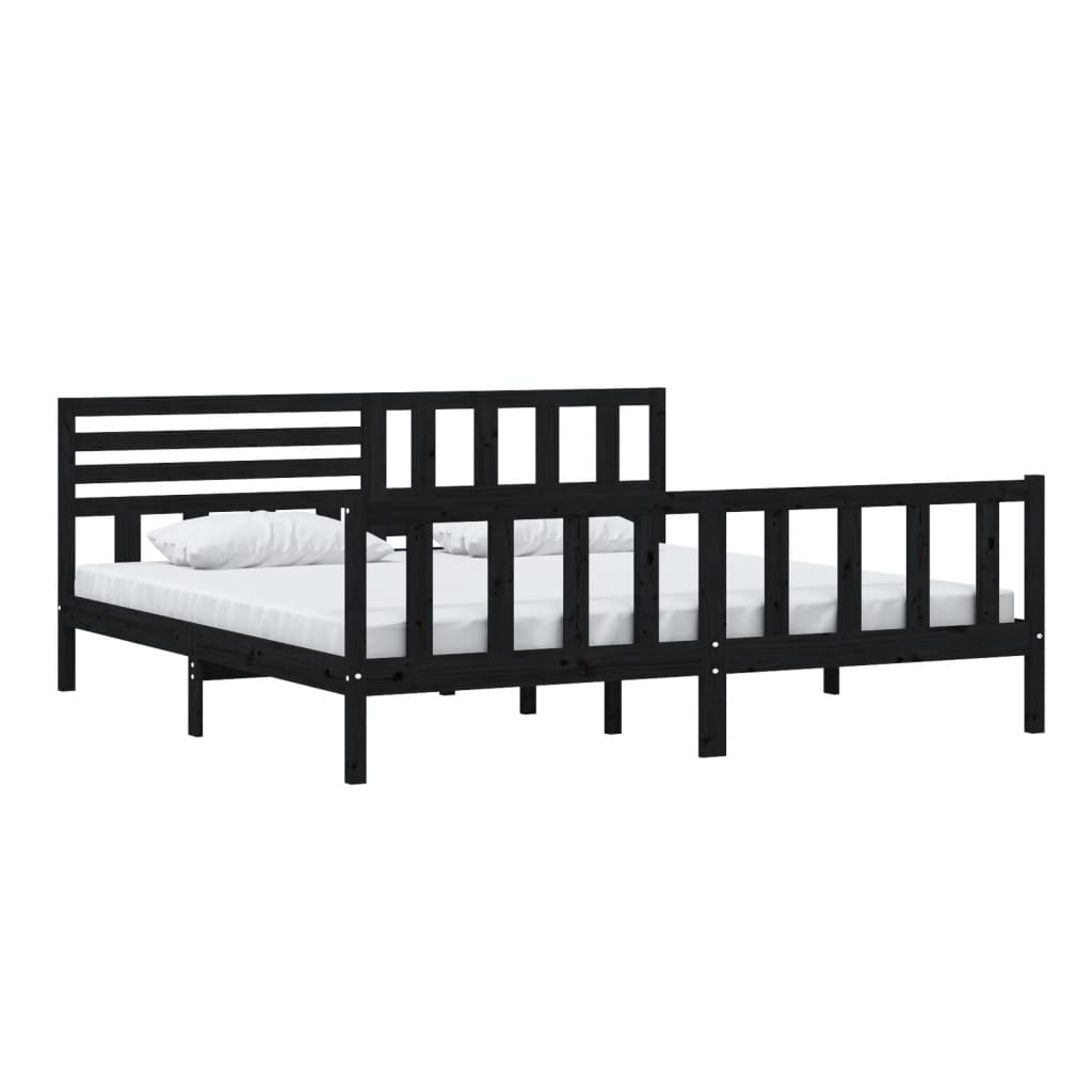 Bedframe massief hout zwart 200x200 cm 200 x 200 cm Zwart