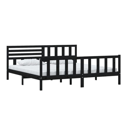 Bedframe massief hout zwart 200x200 cm 200 x 200 cm Zwart