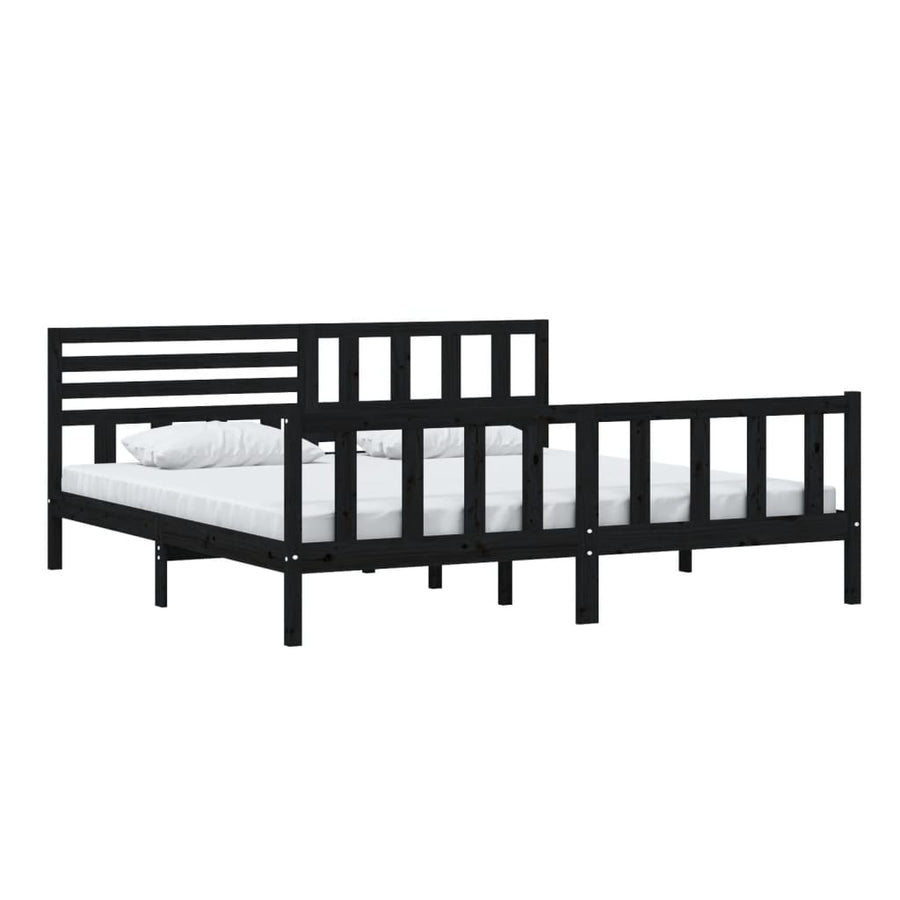 Bedframe massief hout zwart 200x200 cm 200 x 200 cm Zwart