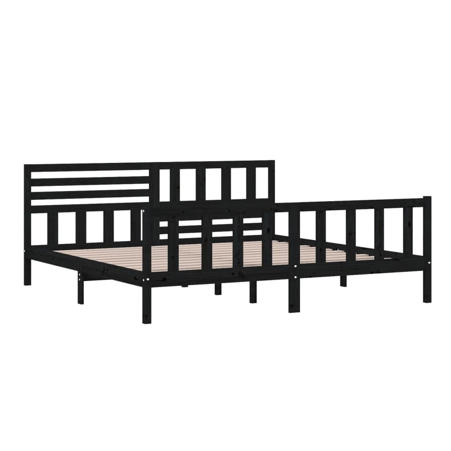 Bedframe massief hout zwart 200x200 cm 200 x 200 cm Zwart