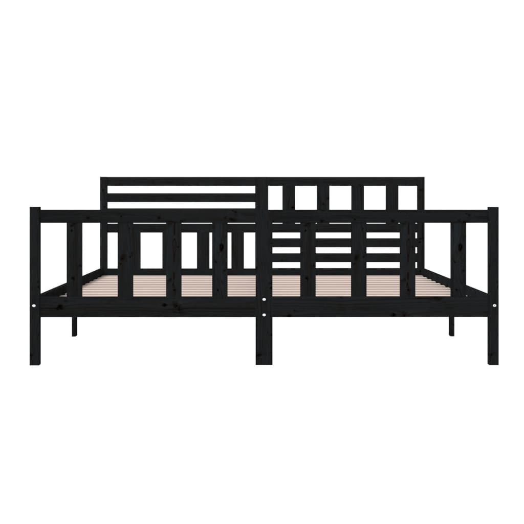 Bedframe massief hout zwart 200x200 cm 200 x 200 cm Zwart