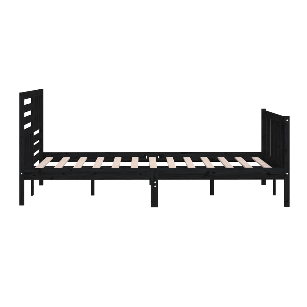 Bedframe massief hout zwart 200x200 cm 200 x 200 cm Zwart