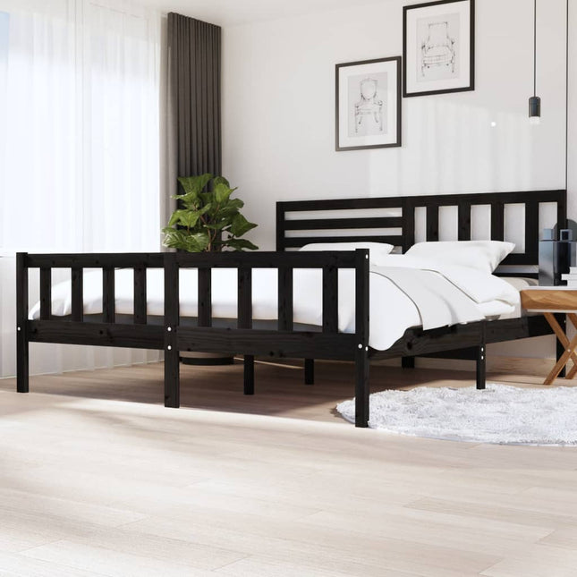 Bedframe massief hout zwart 200x200 cm 200 x 200 cm Zwart