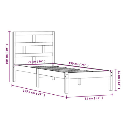 Bedframe Massief Hout 2Ft6 Small Single 75 x 190 cm Naturel