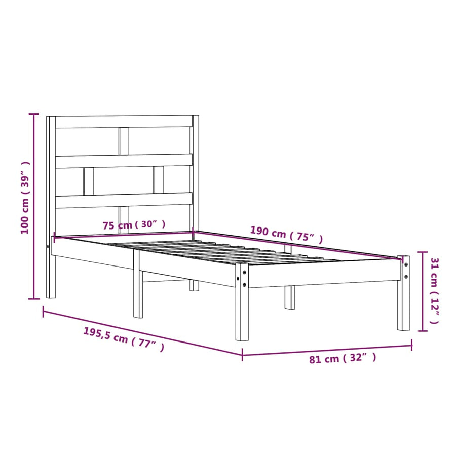 Bedframe Massief Hout 2Ft6 Small Single 75 x 190 cm Naturel