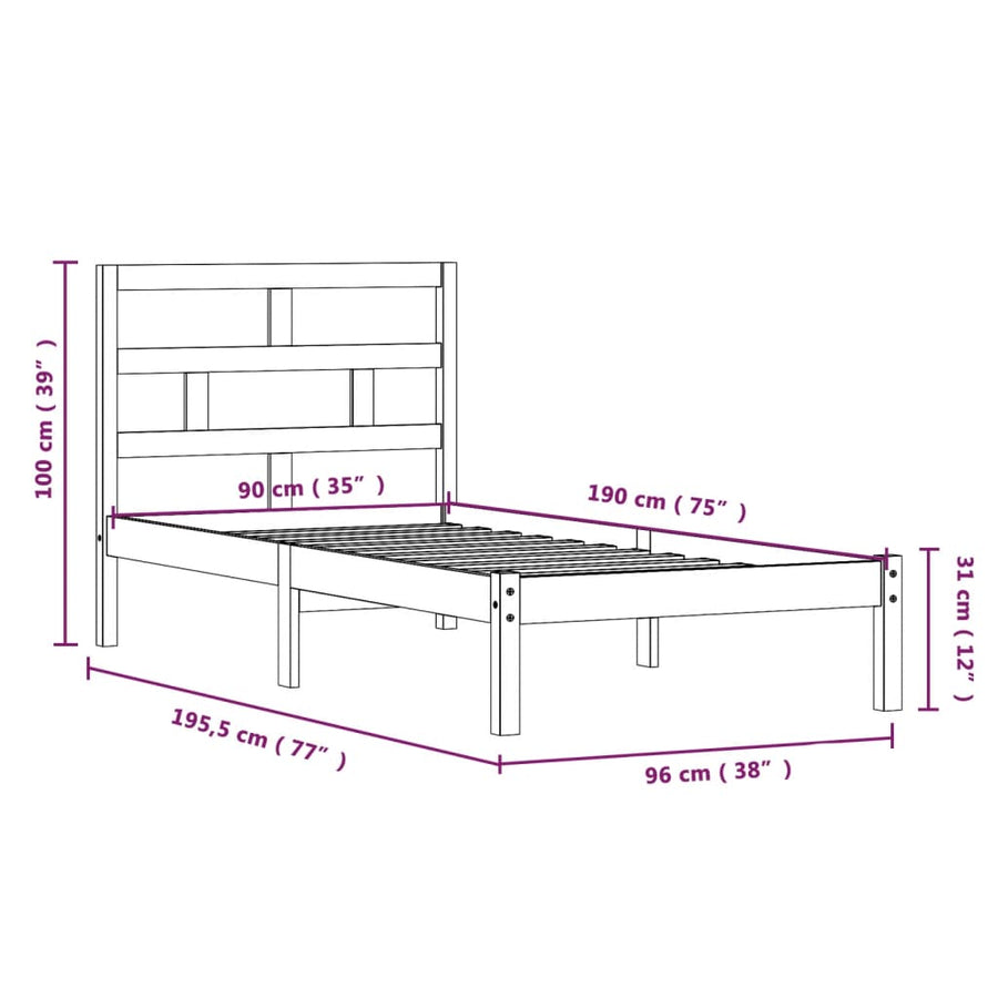 Bedframe Massief Hout 3Ft Single 90 x 190 cm Naturel