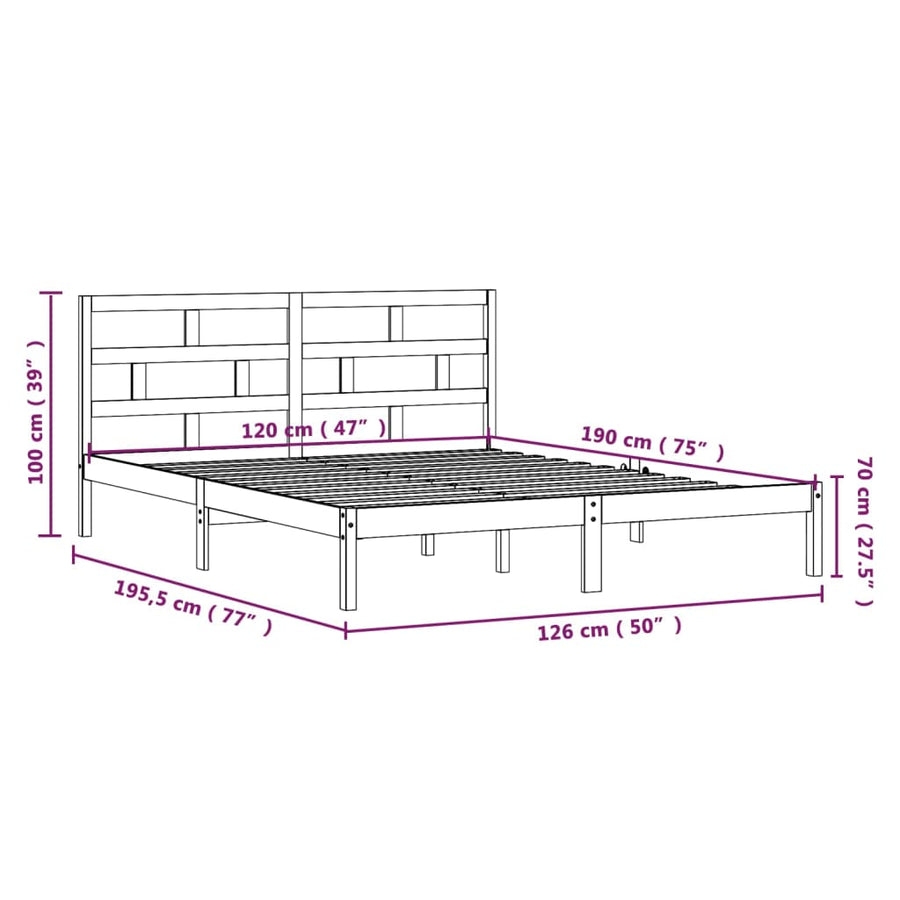 Bedframe Massief Hout 4Ft Small Double 120 x 190 cm Naturel