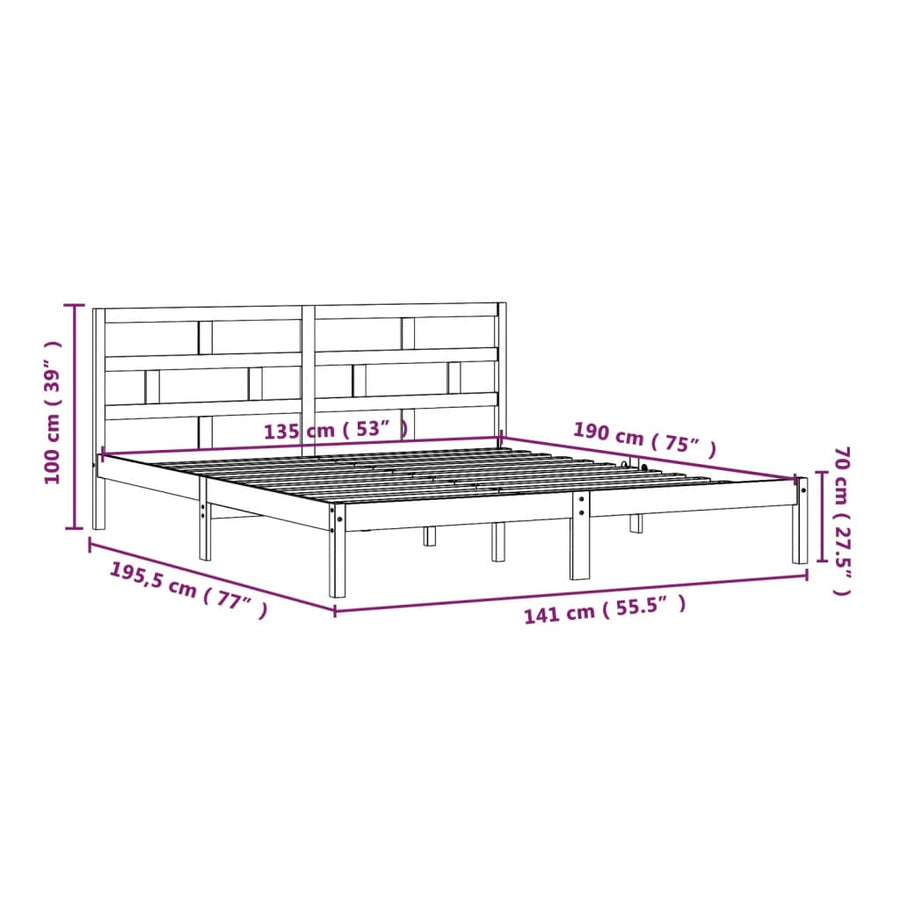 Bedframe Massief Hout 4Ft6 Double 135 x 190 cm Naturel