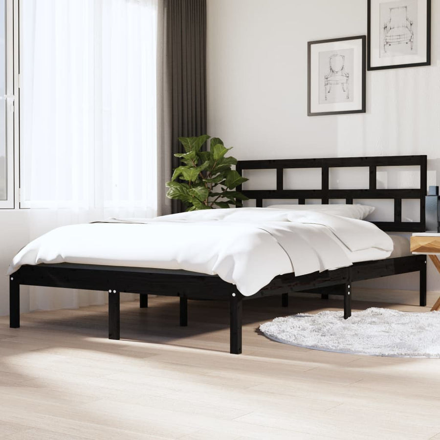 Bedframe Massief Hout 4Ft6 Double 135 x 190 cm Zwart