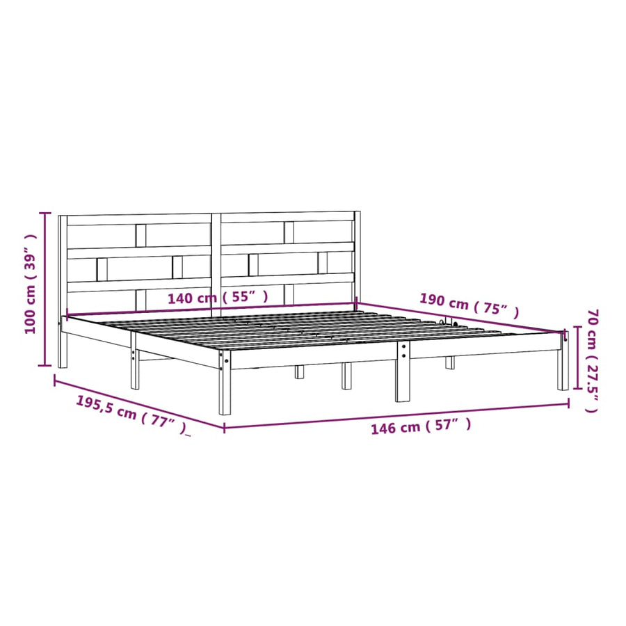 Bedframe Massief Grenenhout 140 x 190 cm Wit