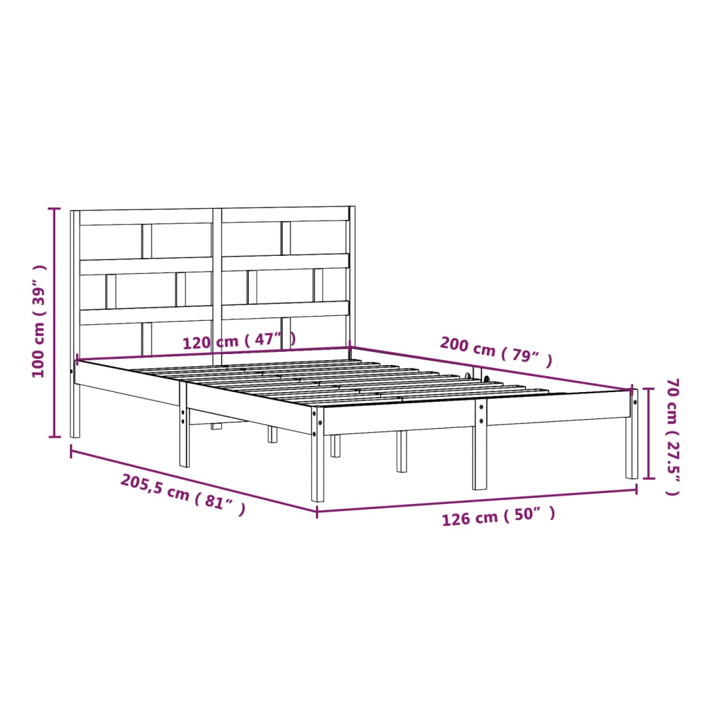 Bedframe Massief Grenenhout 120 x 200 cm Naturel