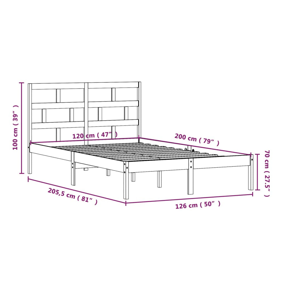 Bedframe Massief Grenenhout 120 x 200 cm Naturel