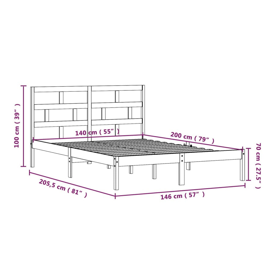 Bedframe Massief Grenenhout 140 x 200 cm Naturel