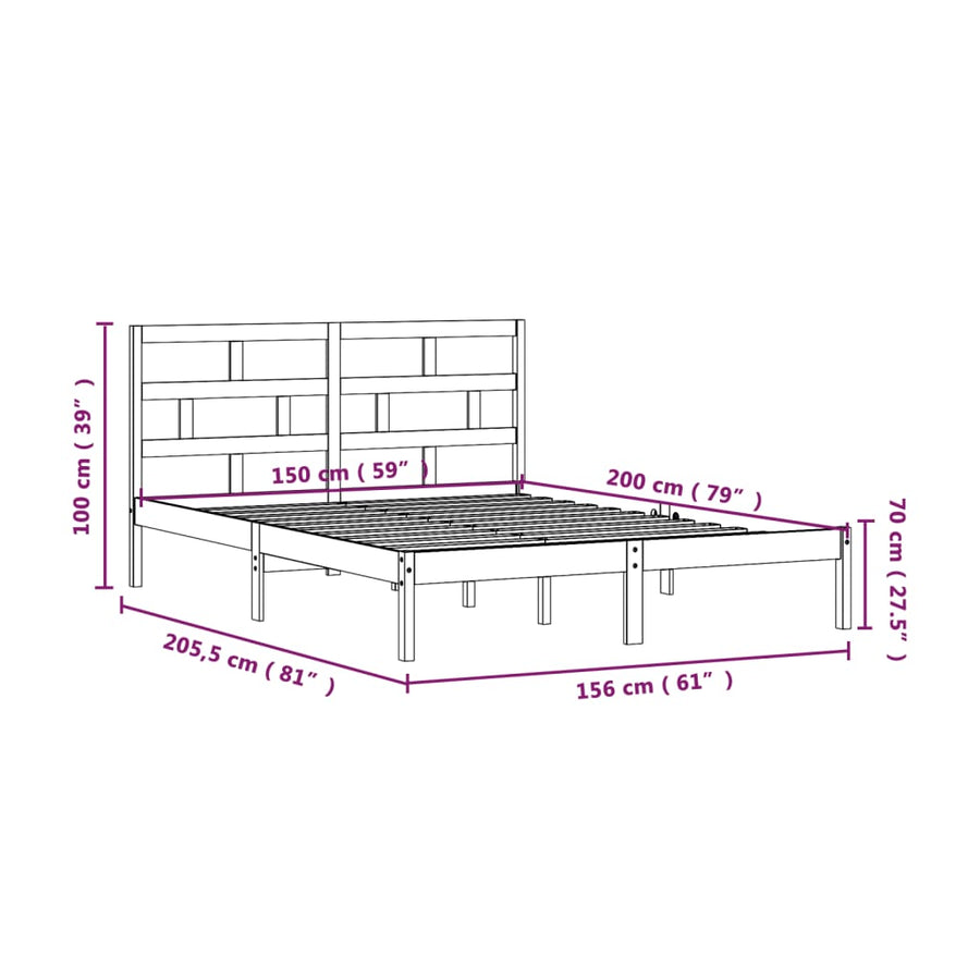 Bedframe Massief Hout 5Ft King Size 150 x 200 cm Wit
