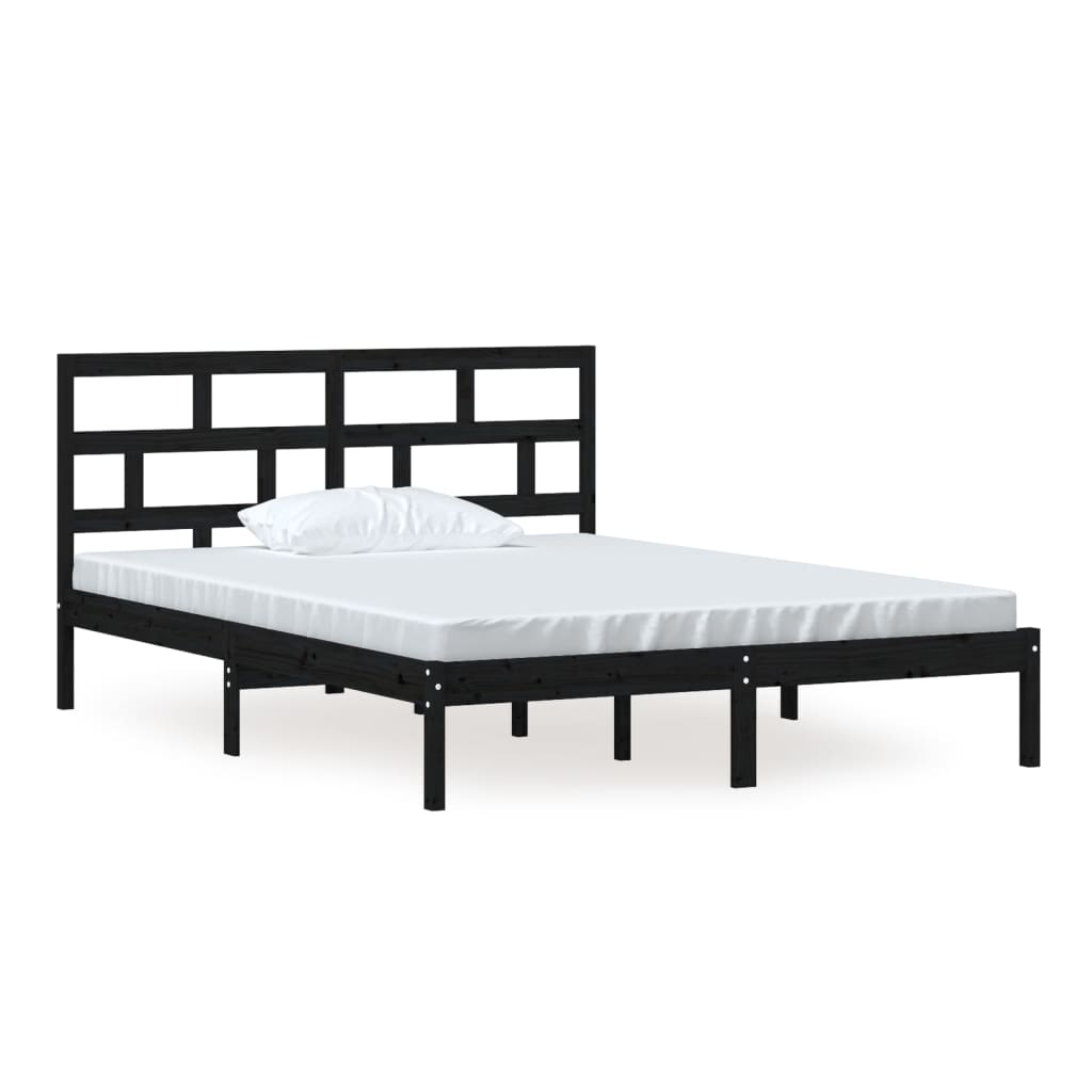 Bedframe Massief Hout 5Ft King Size 150 x 200 cm Zwart