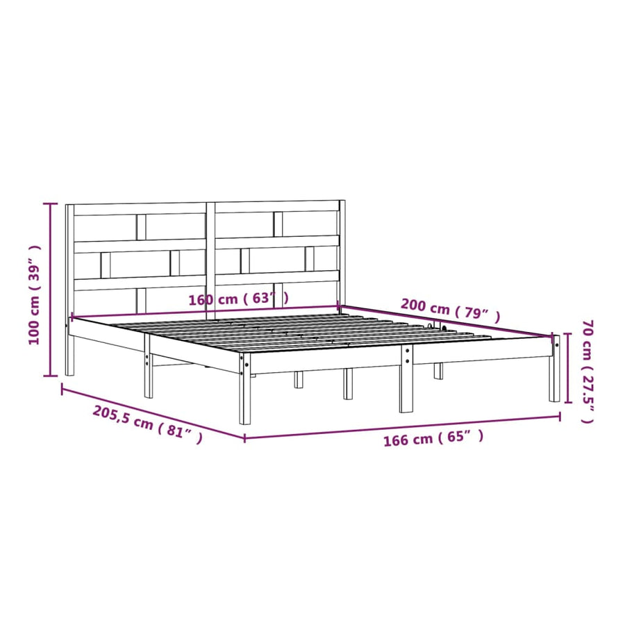 Bedframe Massief Grenenhout 160 x 200 cm Naturel