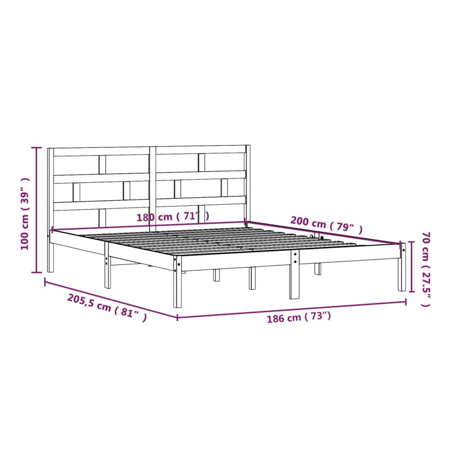 Bedframe Massief Hout 6Ft Super King 180 x 200 cm Wit