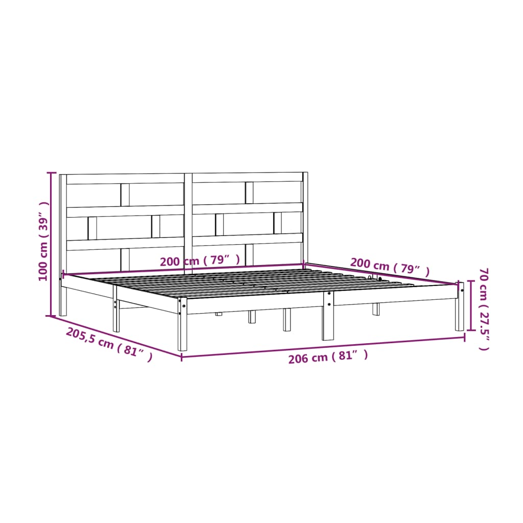 Bedframe Massief Grenenhout 200 x 200 cm Zwart
