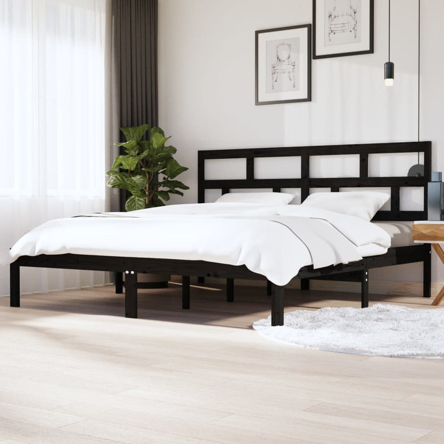 Bedframe Massief Grenenhout 200 x 200 cm Zwart