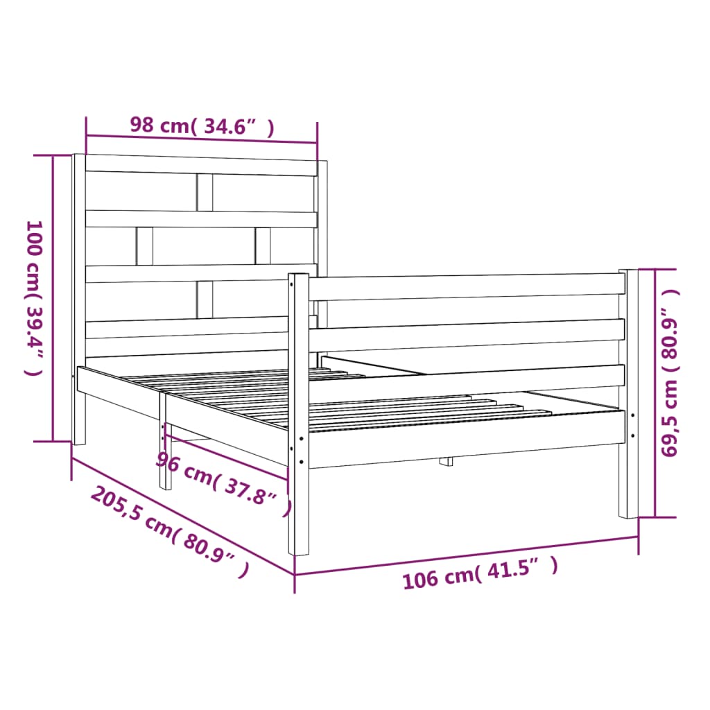 Bedframe Massief Grenenhout 100 x 200 cm Naturel