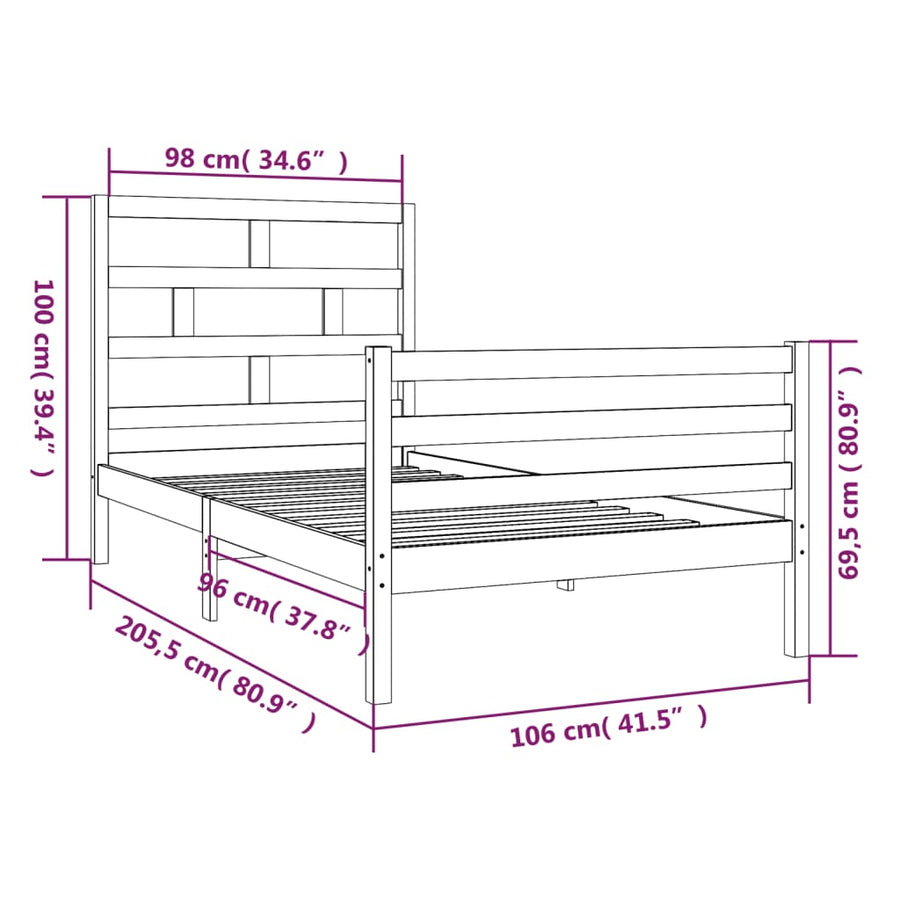 Bedframe Massief Grenenhout 100 x 200 cm Naturel