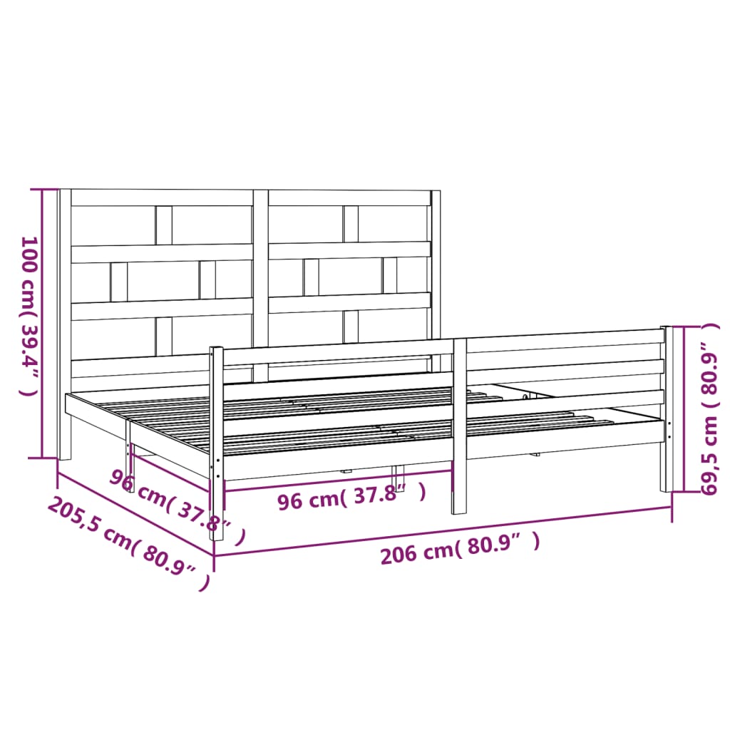 Bedframe Massief Grenenhout 200 x 200 cm Wit