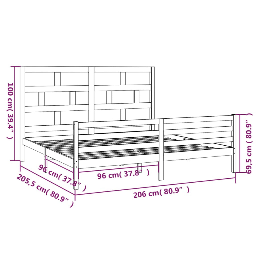 Bedframe Massief Grenenhout 200 x 200 cm Wit