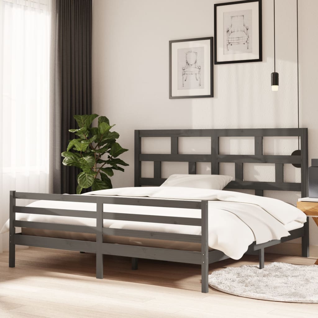 Bedframe Massief Grenenhout 200 x 200 cm Grijs