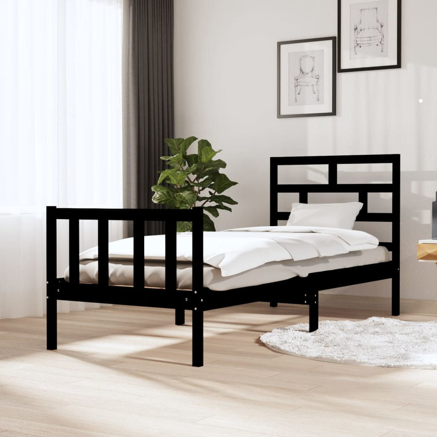 Bedframe Massief Grenenhout 2Ft6 Small Single 75 x 190 cm Zwart
