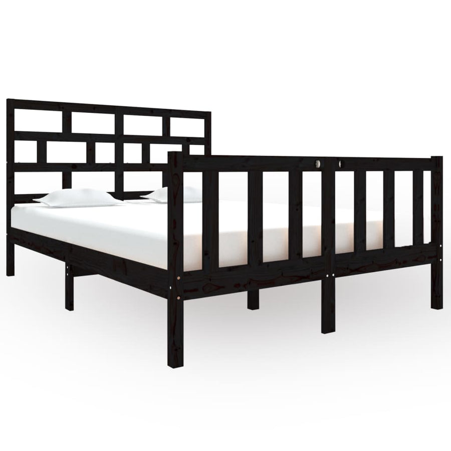 Bedframe Massief Grenenhout 4Ft6 Double 135 x 190 cm Zwart