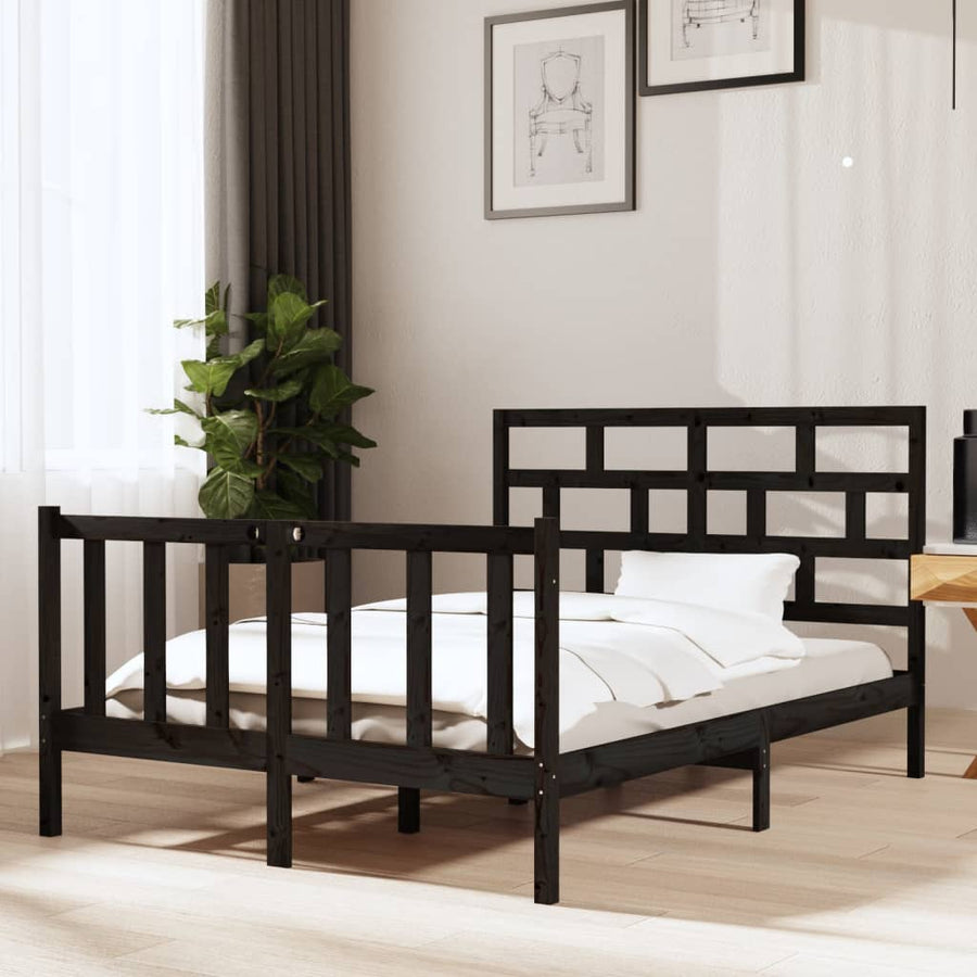 Bedframe Massief Grenenhout 4Ft6 Double 135 x 190 cm Zwart
