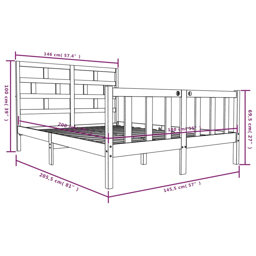 Bedframe Massief Grenenhout 140 x 200 cm Naturel