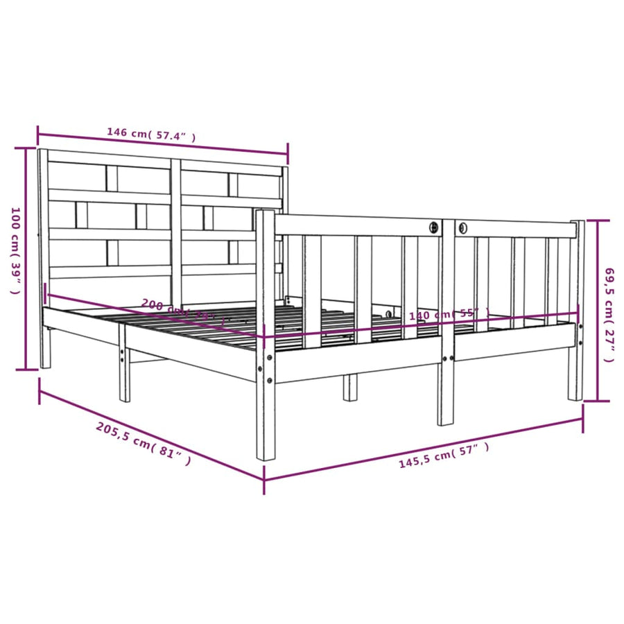 Bedframe Massief Grenenhout 140 x 200 cm Naturel