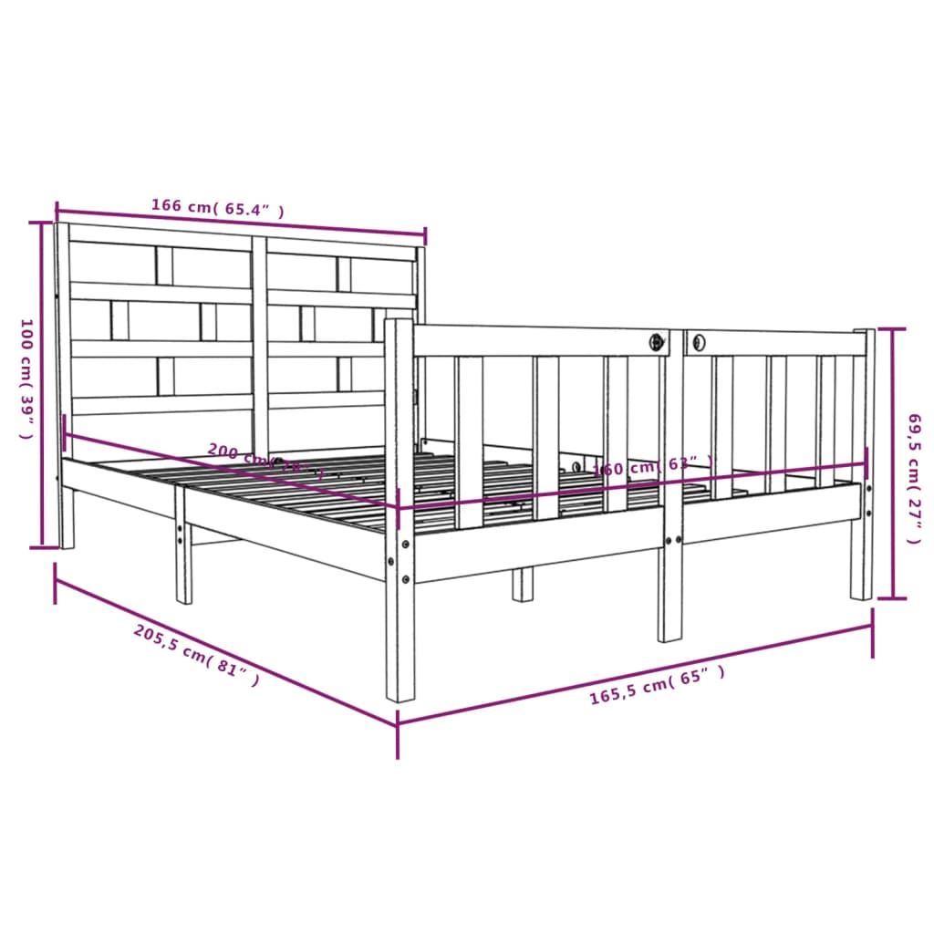 Bedframe Massief Grenenhout 160 x 200 cm Naturel