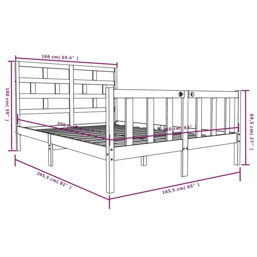 Bedframe Massief Grenenhout 160 x 200 cm Naturel