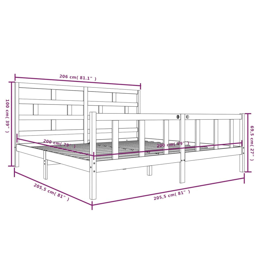 Bedframe Massief Grenenhout 200 x 200 cm Zwart