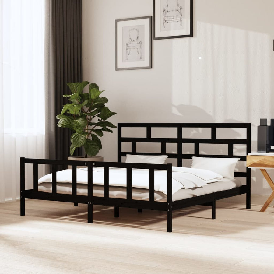 Bedframe Massief Grenenhout 200 x 200 cm Zwart