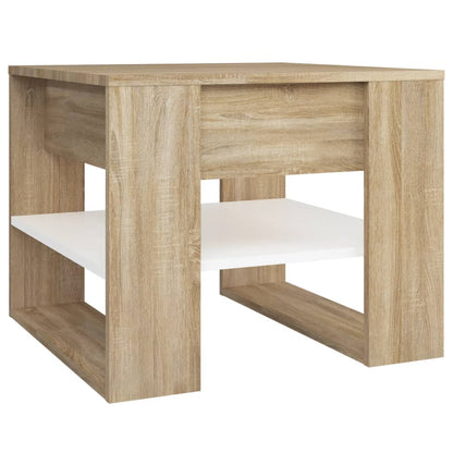 Salontafel 55,5X55X45Cm Bewerkt Hout Ig Wit en sonoma eikenkleur