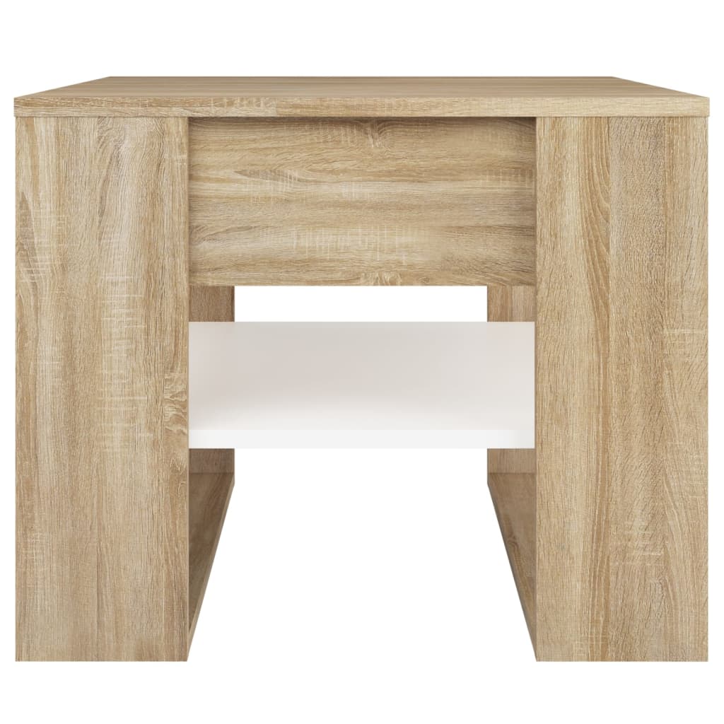Salontafel 55,5X55X45Cm Bewerkt Hout Ig Wit en sonoma eikenkleur