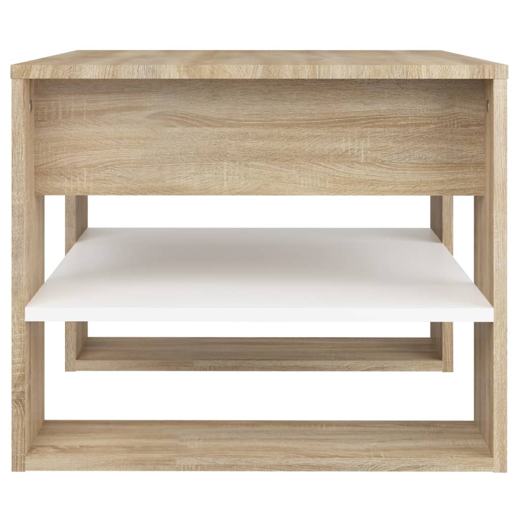 Salontafel 55,5X55X45Cm Bewerkt Hout Ig Wit en sonoma eikenkleur