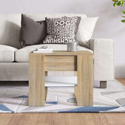 Salontafel 55,5X55X45Cm Bewerkt Hout Ig Wit en sonoma eikenkleur