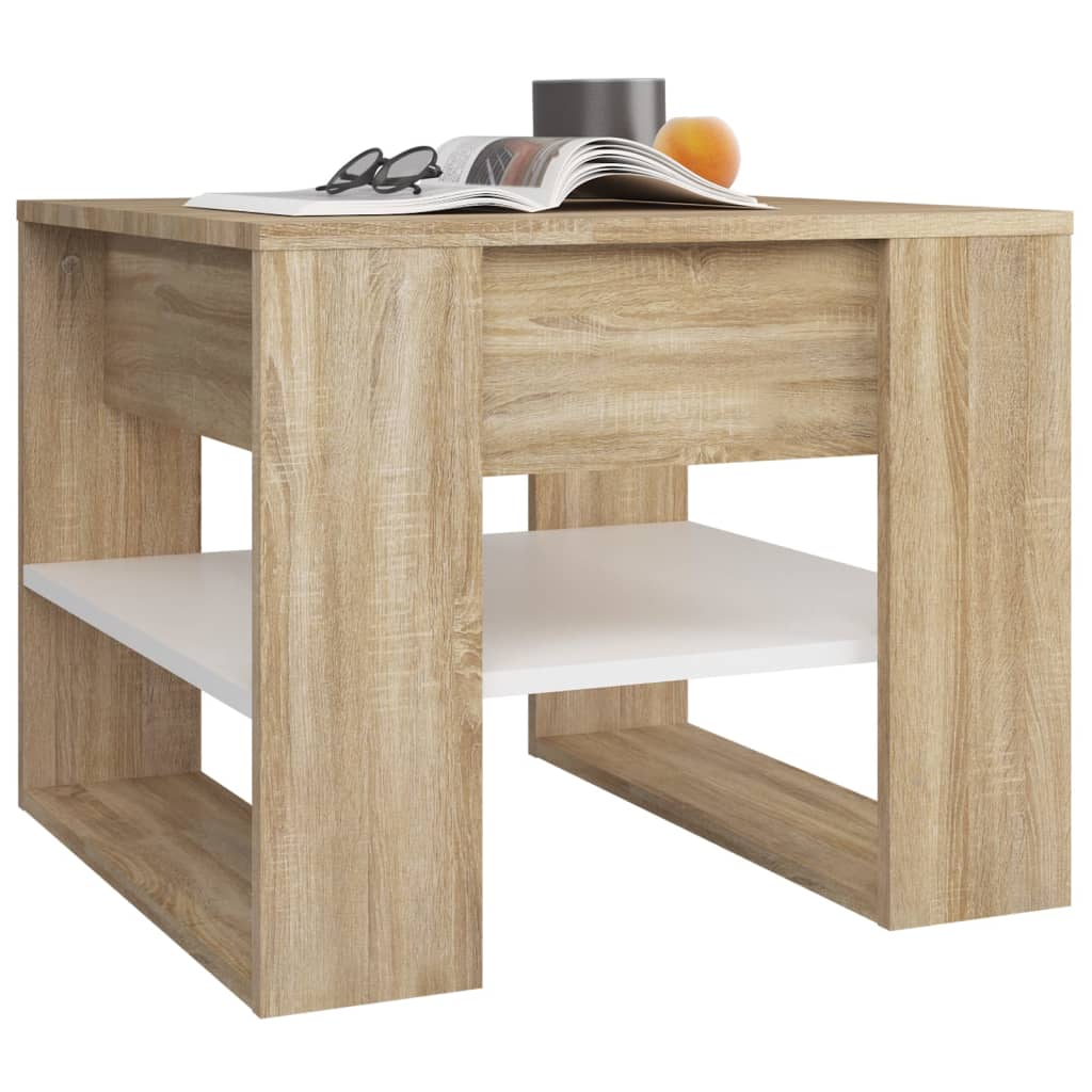 Salontafel 55,5X55X45Cm Bewerkt Hout Ig Wit en sonoma eikenkleur