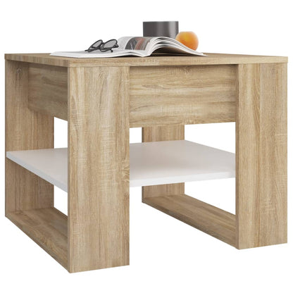 Salontafel 55,5X55X45Cm Bewerkt Hout Ig Wit en sonoma eikenkleur