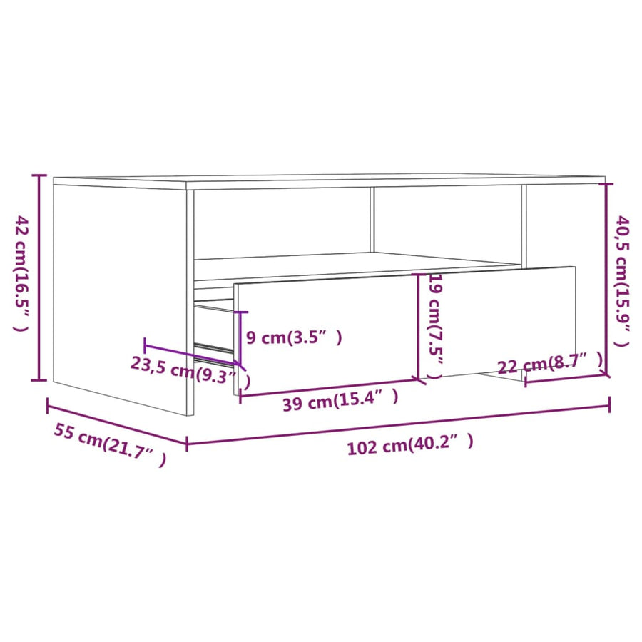 Salontafel 02X55X42 Cm Bewerkt Hout Betongrijs