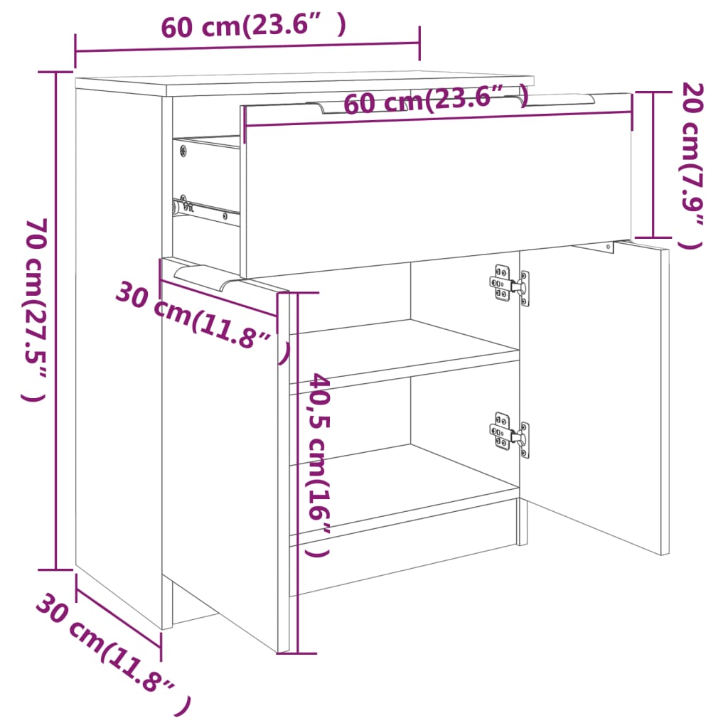 Dressoir 60X30X70 Cm Bewerkt Hout Wit