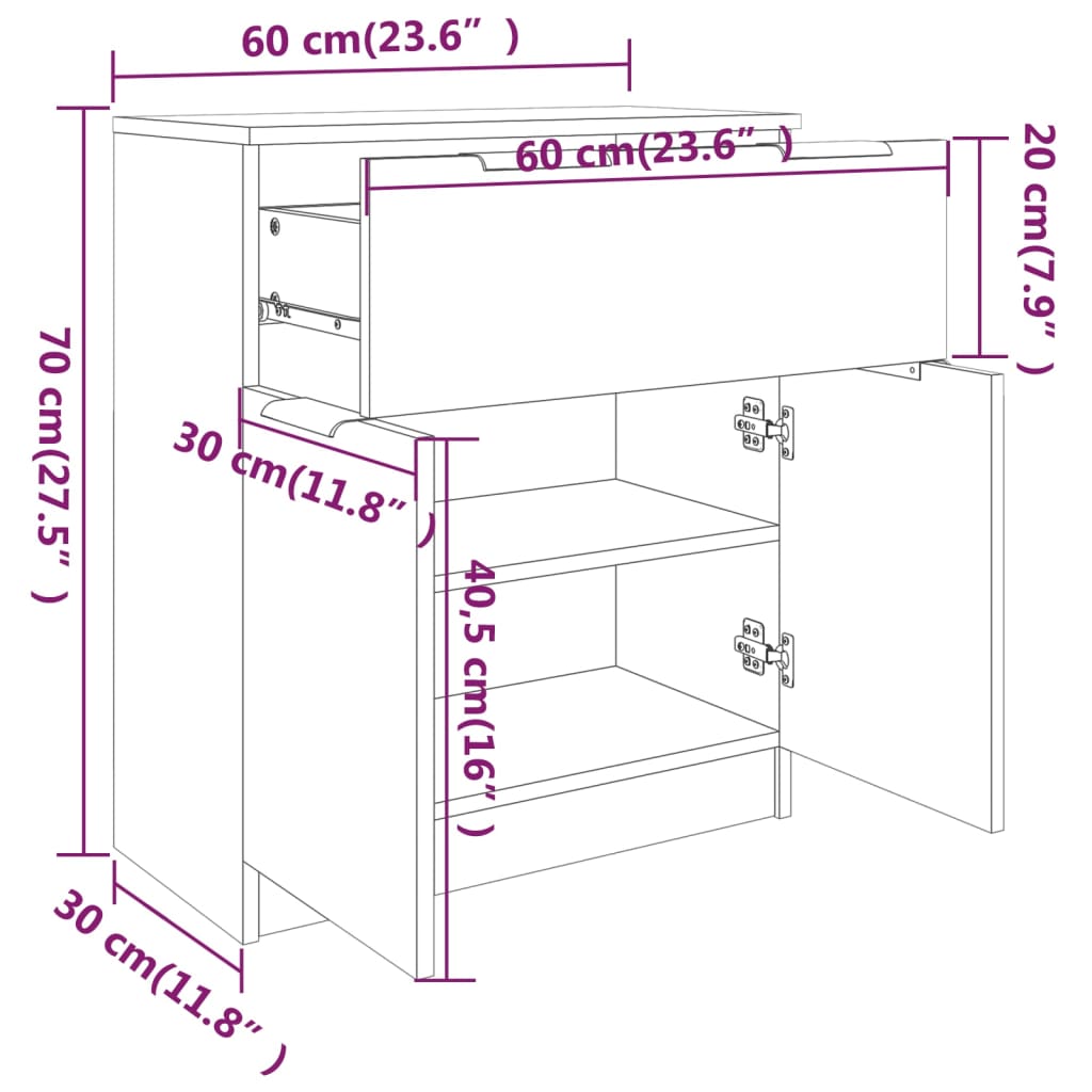 Dressoir 60X30X70 Cm Bewerkt Hout Zwart