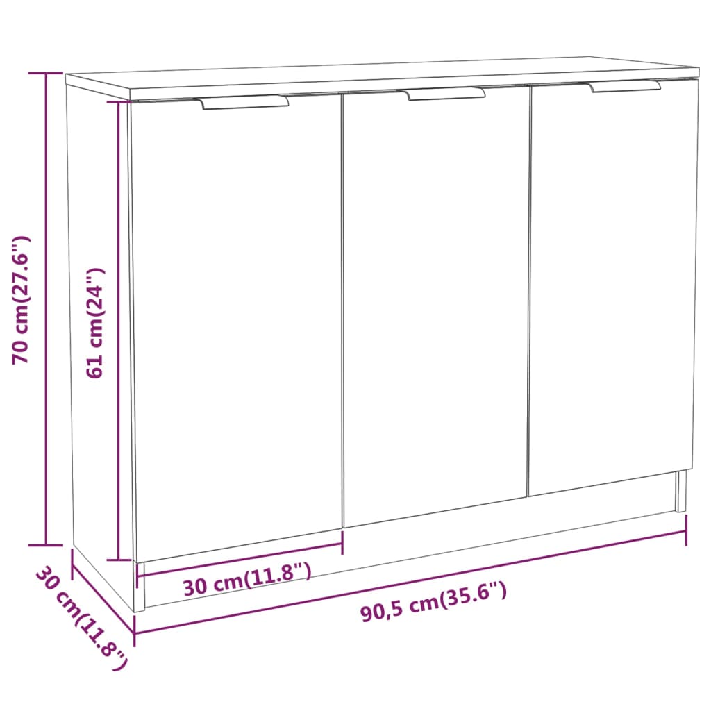 Dressoir 90,5X30X70 Cm Bewerkt Hout Betongrijs