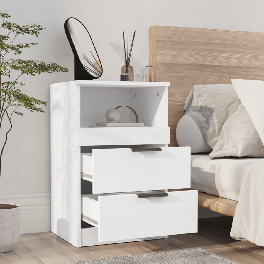 Nachtkastje bewerkt hout wit 1 Wit